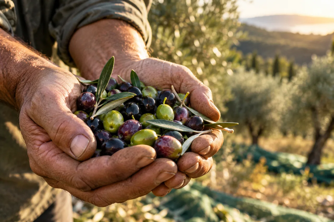 Olive fresche tenute tra le mani